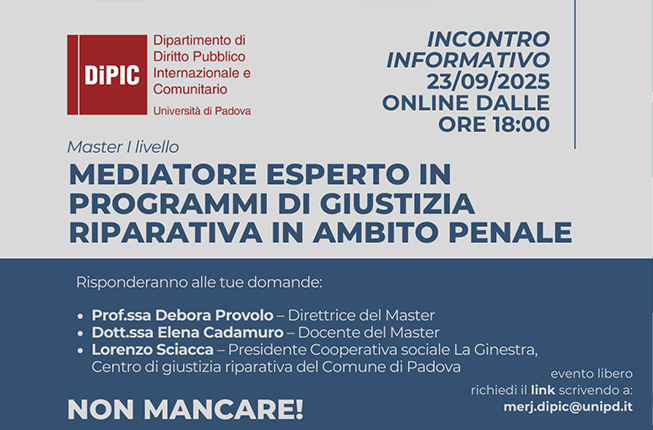 Collegamento a INCONTRO INFORMATIVO - MEDIATORE ESPERTO IN PROGRAMMI DI GIUSTIZIA RIPARATIVA IN AMBITO PENALE